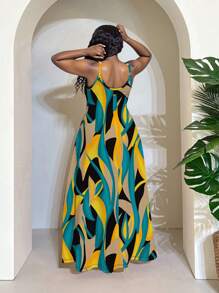 Veslaya فستان طباعة كتلة اللون بملمس استوائي مقاس كبير