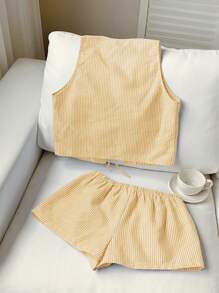 Comfortcana Traje casual de mujer de rayas amarillas tejido