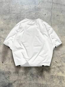 AXEPEAK 男士针织时尚休闲日常宽松短袖拼布T恤，夏季，街头潮流 - 白色 - 查看 2