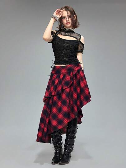 Grunge Punk Jupe ample à ligne A pour femme, patchwork avec multiple couche, ourlet asymétrique, style vintage années 2000, hippie rock college