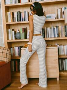 Women's Striped Tank Top And Pants Loungewear Set - Grey - View 2