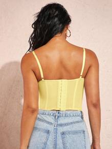 Silquee Ladies' Slim Fit Lace Contrast Mesh Camisole Top,Fall/Autumn - Yellow - View 2