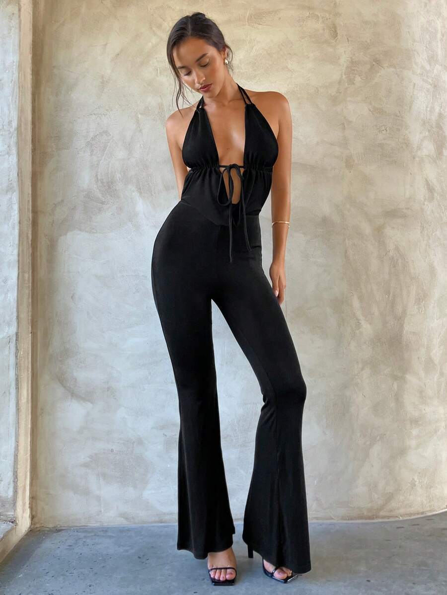 Aloruh Schwarzer sexy Y2K Pendler-Jumpsuit - Schwarz - Übersicht 1