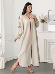 SHEIN Lacomfia Đầm mini thêu khối màu cổ chữ V - Nhiều màu - Xem 2