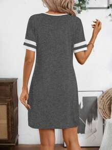 SHEIN LUNE Summer Short Casual Color Block Short Sleeve Dress