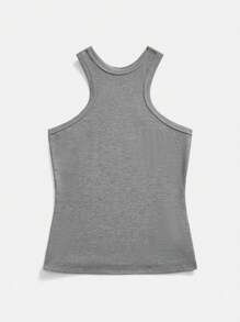 SHEIN BASICS Casual Solid Color Knitted Off-Shoulder Crew Neck Fitted Top For Women - Light Grey - View 3