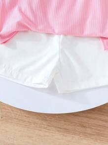 2pcs Girls' Colorful Flower Print Crew Neck Short Sleeve T-Shirt And Shorts Set, Toddler Summer Outfit - Pink - View 3