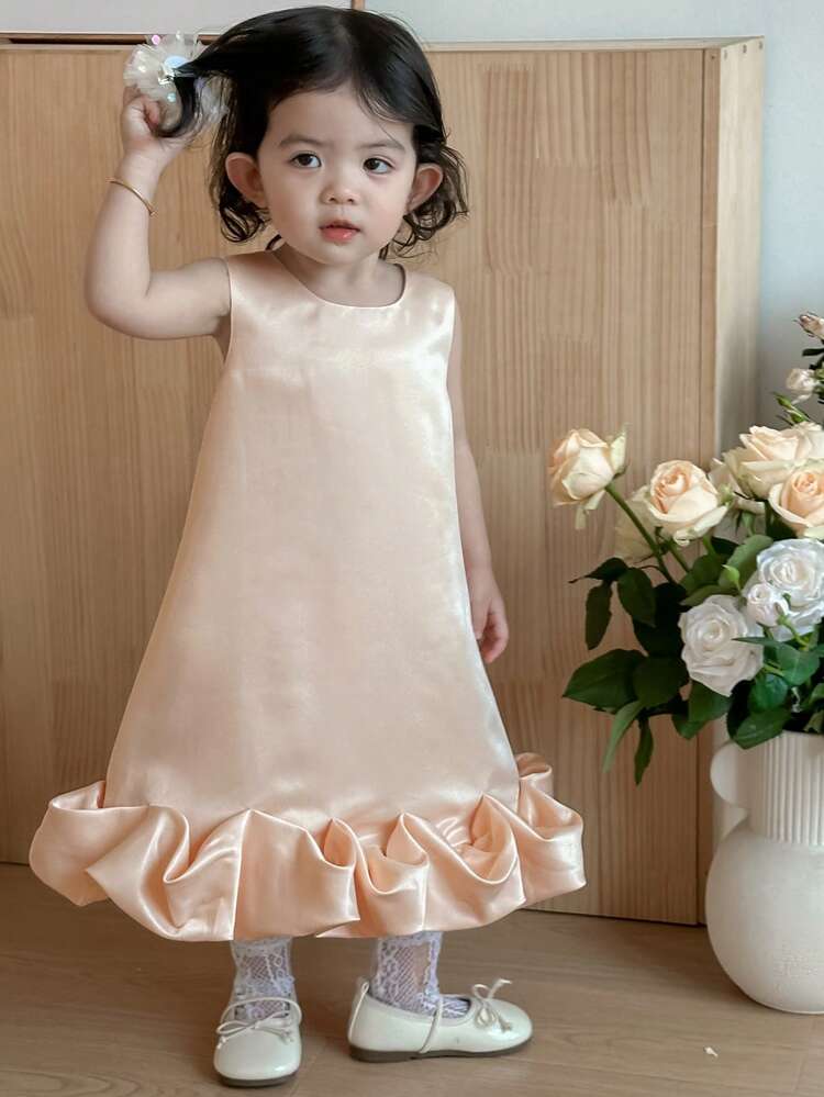 Baby Girl Elegant & Lovely Sleeveless Round Neck Ruffled Dress Set, Summer