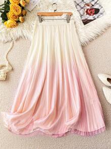 SHEIN Clasi 大码女装优雅网纱渐变百褶半裙夏季半裙百褶半裙