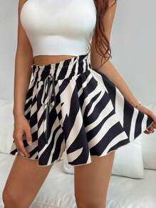 SHEIN PETITE Women's Summer Casual Zebra Print Tie-Waist Loose Shorts - Multicolor - View 6