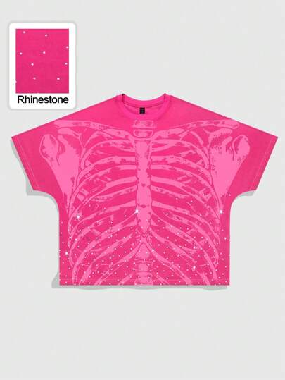 Herren T-Shirt mit Diamant-Totenkopf-Muster in weiter Passform, Kurzarm