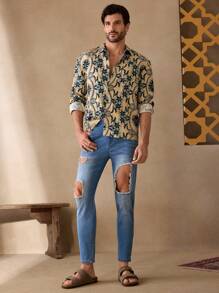 Manfinity NXTstreet Men's Slim Fit Stretchy Distressed Denim Jeans, New Style Skinny Leg - Blue - View 2