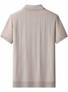 Manfinity Homme Men's Textured Polo Collar Short Sleeve Casual Knit Top - Beige - View 2