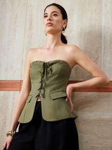 Gloray Canottiera tubolare intrecciata da donna con occhielli e vita strizzata, versatile per l'ufficio