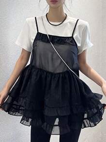 DAZY Camisola transparente para mujeres con diseño de pastel de capas en unicolor y patchwork