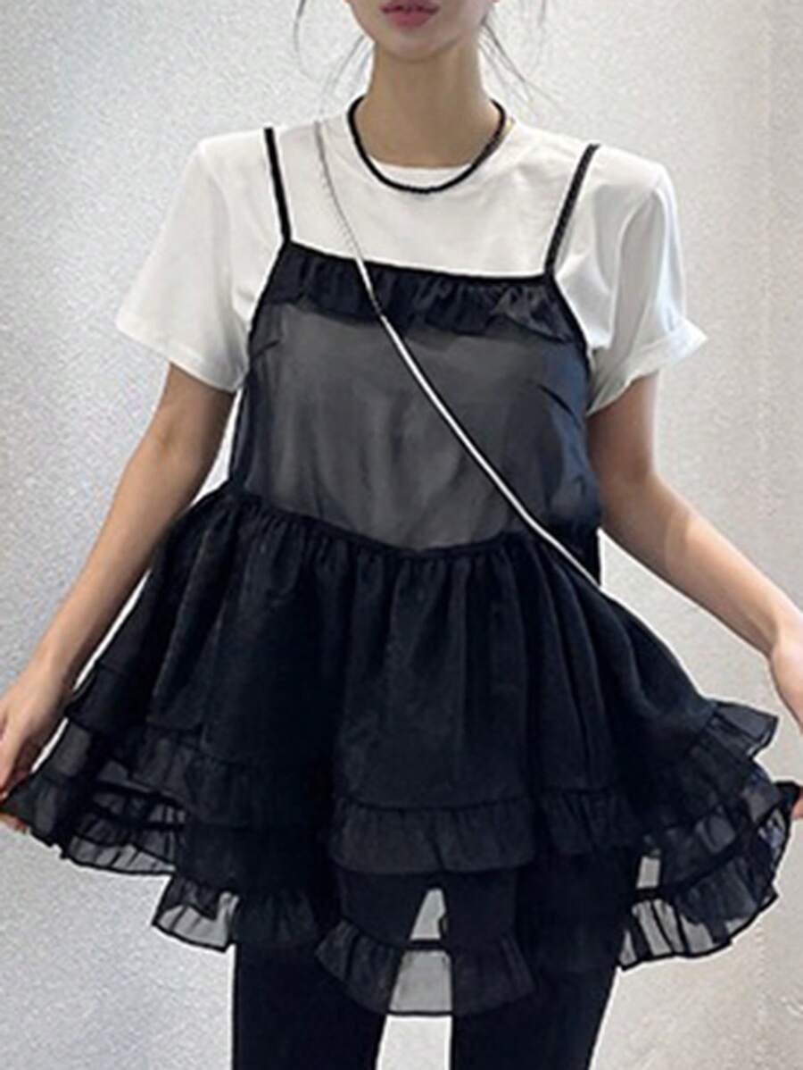 DAZY Camisola transparente para mujeres con diseño de pastel de capas en unicolor y patchwork