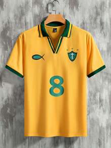 Manfinity Roghcode Men's Street Graphic Print Polo Shirt, Fashionable For Summer - Yellow - View 3