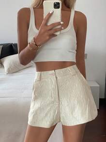 DAZY Short casual droit en tissu texturé de couleur unie pour femmes, été