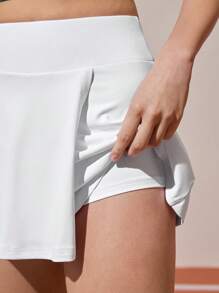 CourtClass Váy quần short chữ A 2 trong 1 cạp chun thường ngày cho nữ, phù hợp với mọi mùa - trắng - Xem 5