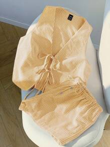 Comfortcana Traje casual de mujer de rayas amarillas tejido