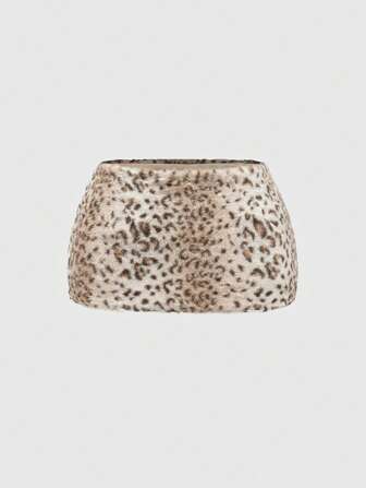 Grunge Punk Plus Size Leopard Print Fluffy Mini Skirt, Y2K Music Festival