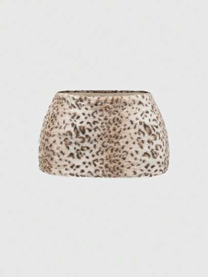 Grunge Punk Plus Size Leopard Print Fluffy Mini Skirt, Y2K Music Festival