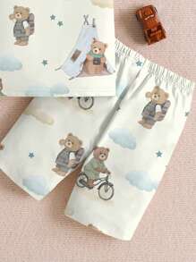 男婴熊图案休闲修身短袖 T 恤和短裤睡衣套装，舒适贴身，适合夏季 - 彩色 - 查看 4