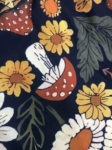 SHEIN LUNE Plus Size Women Botanical Print Fitted Flared Pants - Multicolor - View 6