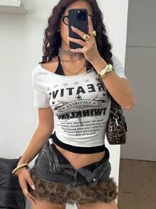 Coolane 女士夏季音乐会街头服饰复古 Y2K 图案白色吊带 T 恤