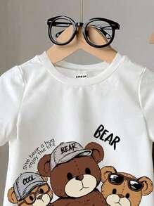 SHEIN Playful Pals Set casual da 2 pezzi per bambino maschio, composto da maglietta a maniche corte con stampa di orso cartoni animati e lettere, e pantaloncini - Multicolore - Visualizzare 6