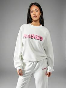 Missguided x Playboy Classic Bubble Letter Logo Sweatshirt Loungewear Set With Bunny Back Print Oversized Athleisure Streetwear Winter Cozy Casual - White - View 3