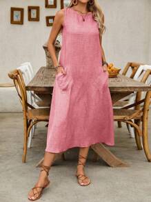 EMERY ROSE Women's Casual Sleeveless Sundress With Dual Pockets Maxi Vacation Beach Outfit
