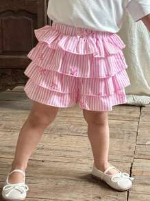 LMoss Kids Baby Girl Woven Striped Bowknot Casual Skirt - Pink - View 1