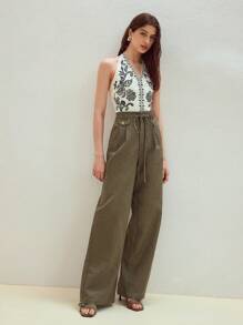 MOTF STUDIO PANTALONES RECTOS DE LINO CON CORDÓN