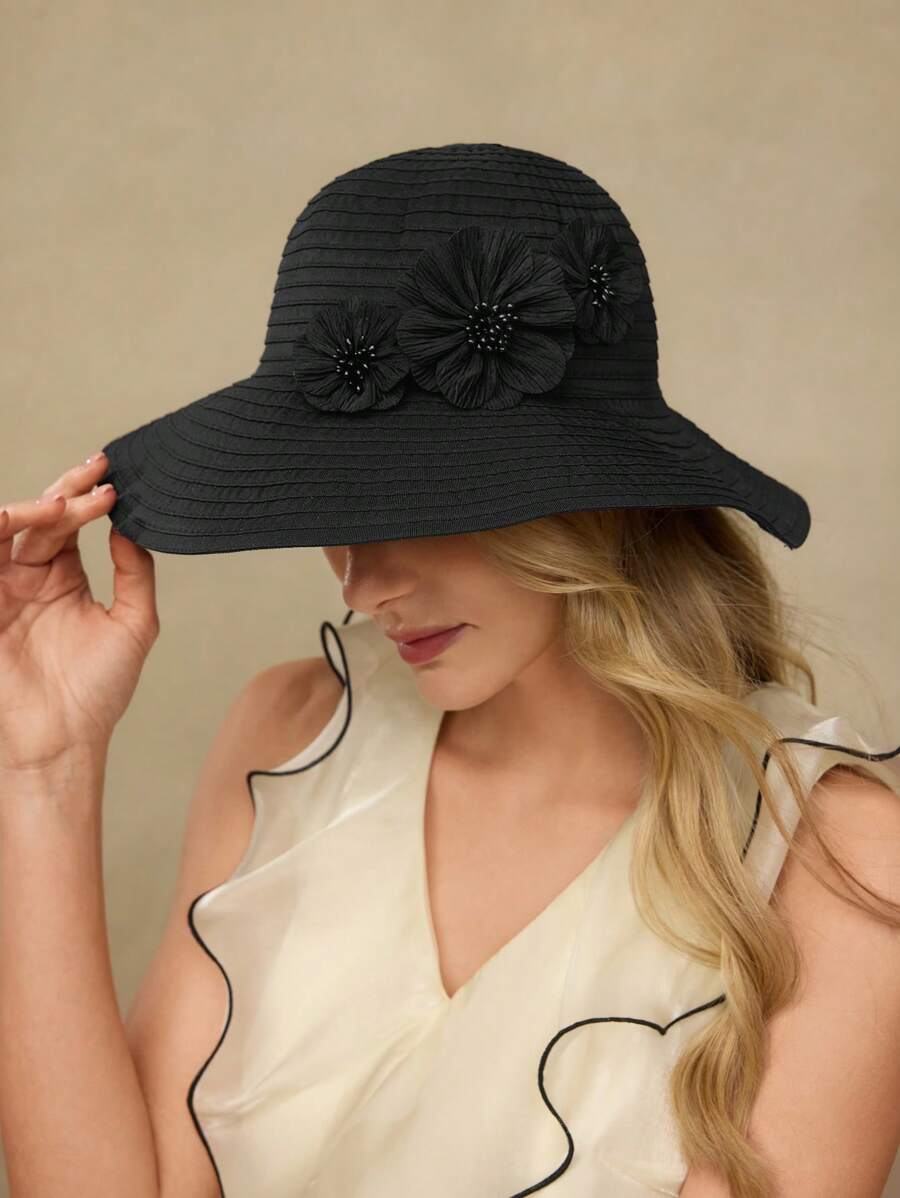 MOTF PREMIUM 黑色仿花渔夫帽