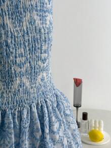 Sweetra Women's Drawstring Blue Beach Resort Casual Dress, Spring/Summer