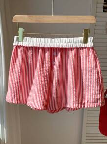 Comfortcana Women's Elastic Waist Striped Loose Casual Versatile Shorts - Red - View 5