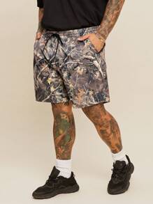 EASEVO 大码男士休闲编织树叶和树枝印花宽松短裤 - 彩色 - 查看 4