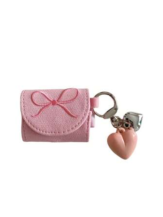 Kawaii Encantador bolso con forma de corazón romántico, estuche protector estilo niña con bordado de lazo