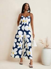 JIAN LASALA 夏季花朵印花 A 字型超大女式连体裤 女式度假休闲装 女式连体裤 女式夏季服装 夏威夷服装 女式安卡拉连体裤 度假装 狂欢装 节日装 - 彩色 - 查看 5