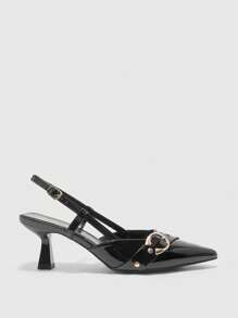 CUCCOO BIZCHIC Women's Black Pointed Toe Slingback High Heels, Elegant & Unique Design, Lovely For Spring/Summer, Suitable For Valentine's Day - Black - View 2