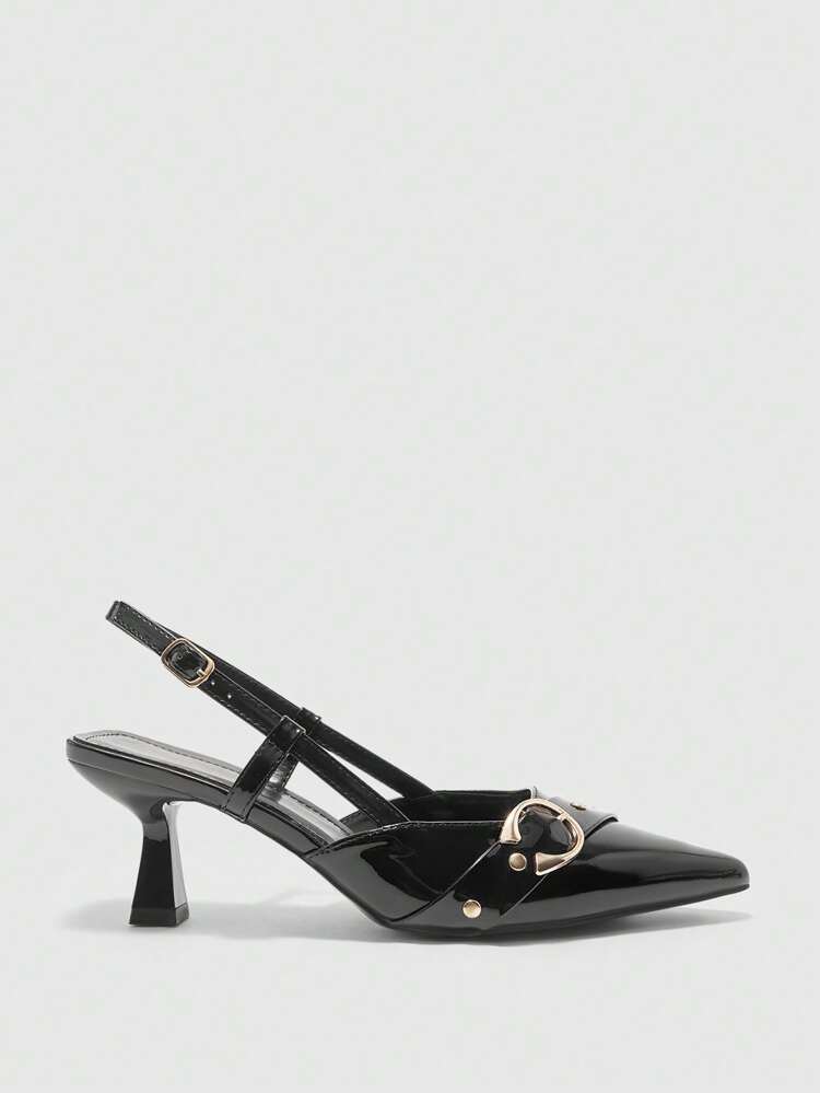 CUCCOO BIZCHIC Women's Black Pointed Toe Slingback High Heels, Elegant & Unique Design, Lovely For Spring/Summer, Suitable For Valentine's Day