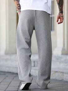Manfinity CasualCool Manfinity Homme Men's Gray Sweatpants, Street Patchwork Design Wide Leg Casual Jogger Pants