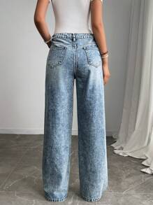 Breezaya 女式系腰带口袋直筒宽松水洗牛仔裤 - 淺色水洗藍 - 查看 2