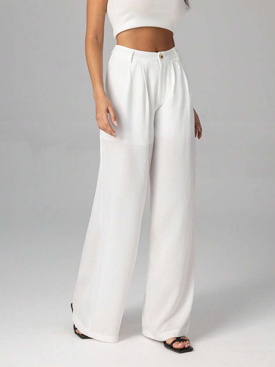 Firerie Damen elegante pendler- und Lässig-Hose mit hoher Taille und weitem Bein, weiß - Weiss - Übersicht 1