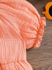 SHEIN 女宝宝休闲简约舒适圆领泡泡袖连体衣 - 粉色 - 查看 8