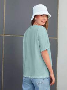 SHEIN Cottnline Women's Short Sleeve Round Neck T-Shirt, Fashionable For Summer - Blue - View 2