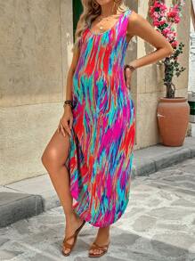 SHEIN Abito maternità casual con spacchi laterali e stampa tie-dye