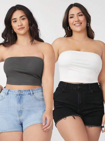 SHEIN BASICS 大码女式纯色短款吊带背心，休闲无袖