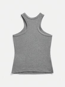 SHEIN BASICS Casual Solid Color Knitted Off-Shoulder Crew Neck Fitted Top For Women - Light Grey - View 4